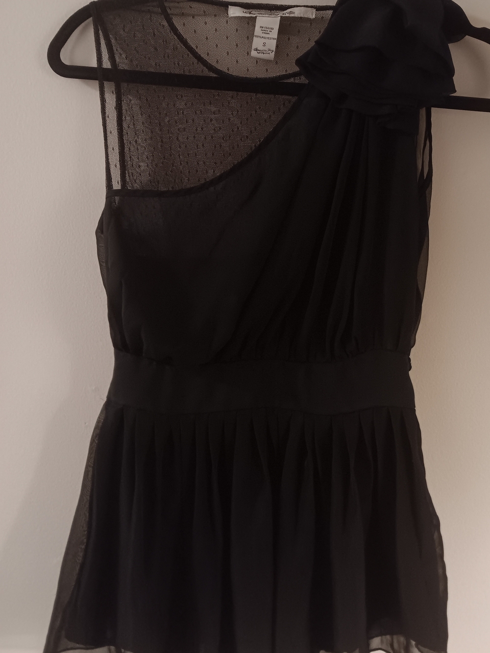 American Rag Black Sheer Polka Dot Blouse